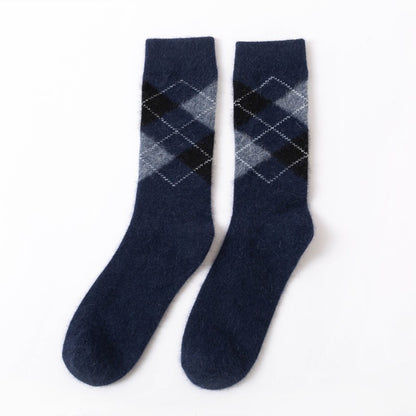 Men Rabbit Wool Crew Socks Argyle Pattern - 3 Pairs