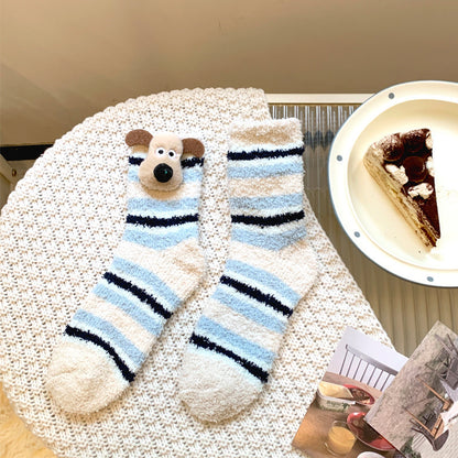 Cozy Paws Striped Coral Fleece Socks - 2 Pairs