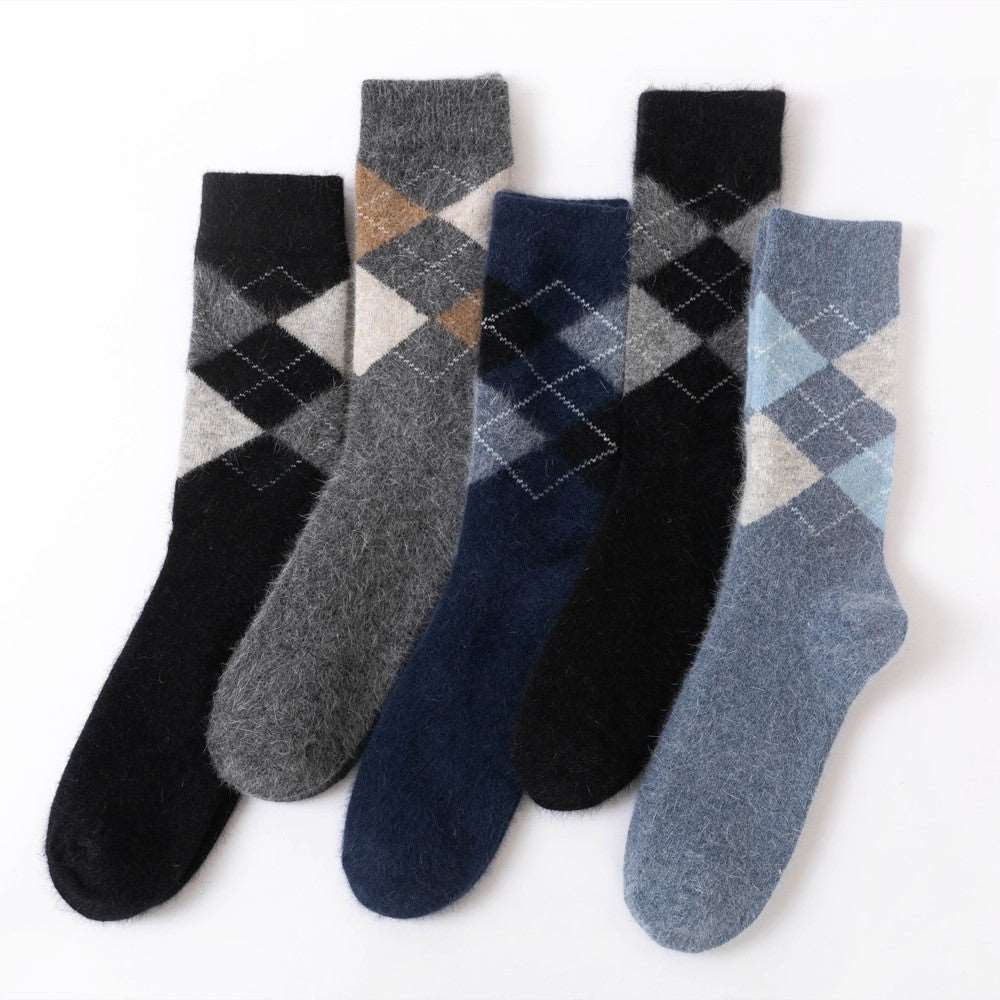 Men Rabbit Wool Crew Socks Argyle Pattern - 3 Pairs