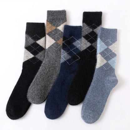 Men Rabbit Wool Crew Socks Argyle Pattern - 3 Pairs