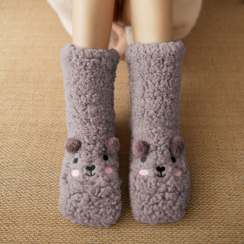 Non-Slip Bear Plush Winter Slipper Socks