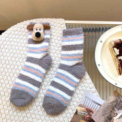 Cozy Paws Striped Coral Fleece Socks - 2 Pairs