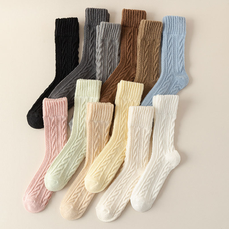 Cloud Bloom Pastel Cable-Knit Socks - 3 Pairs
