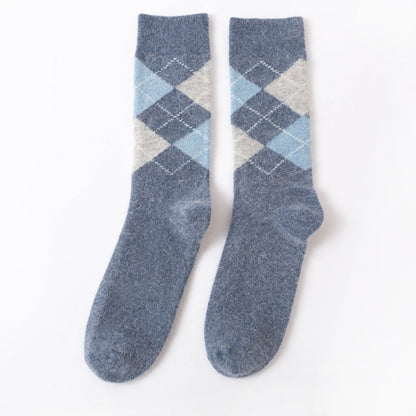 Men Rabbit Wool Crew Socks Argyle Pattern - 3 Pairs
