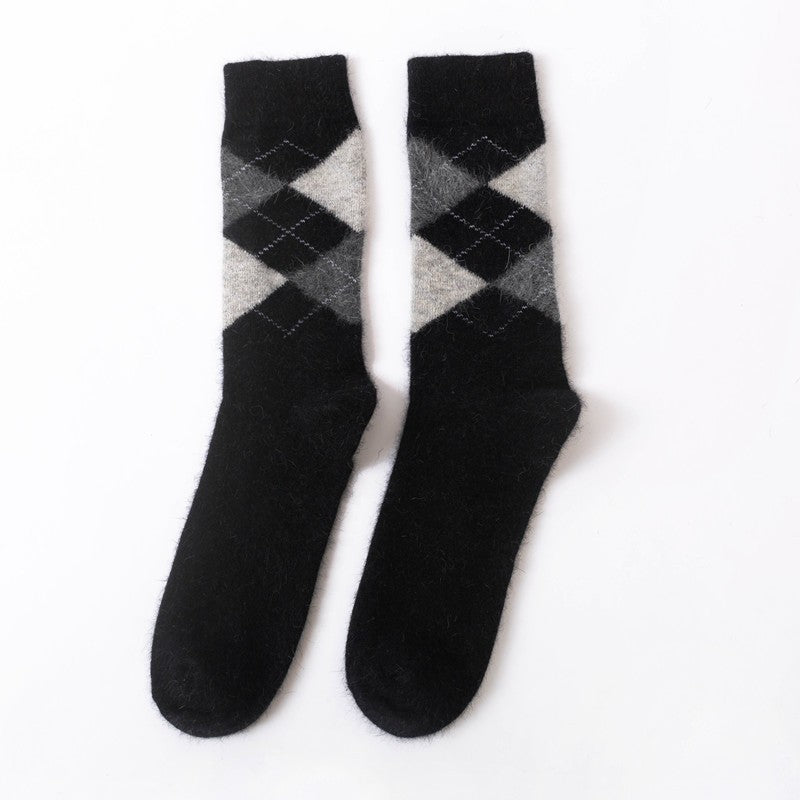 Men Rabbit Wool Crew Socks Argyle Pattern - 3 Pairs