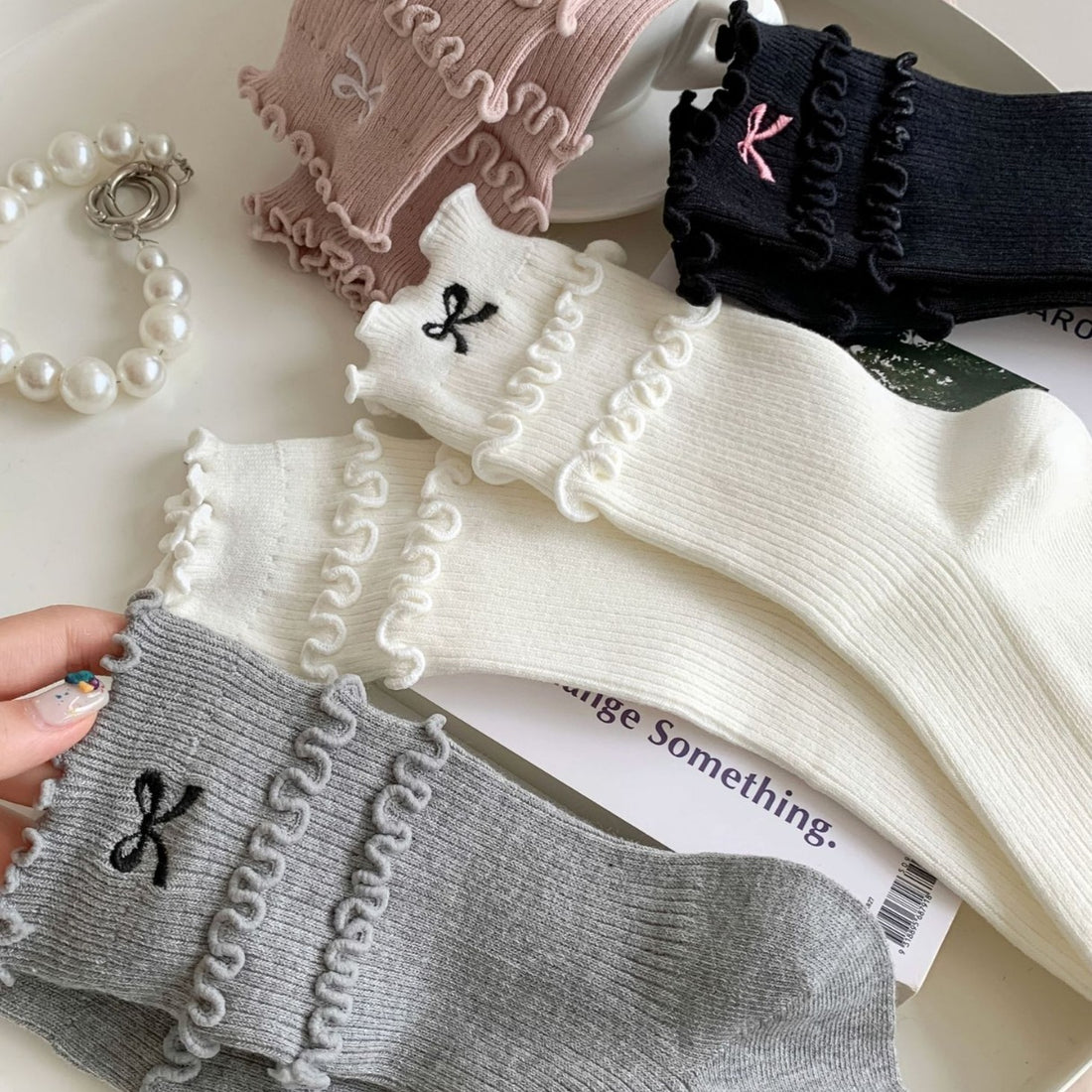 Embroidered Bow Knot Women’s Socks - 2 Pairs