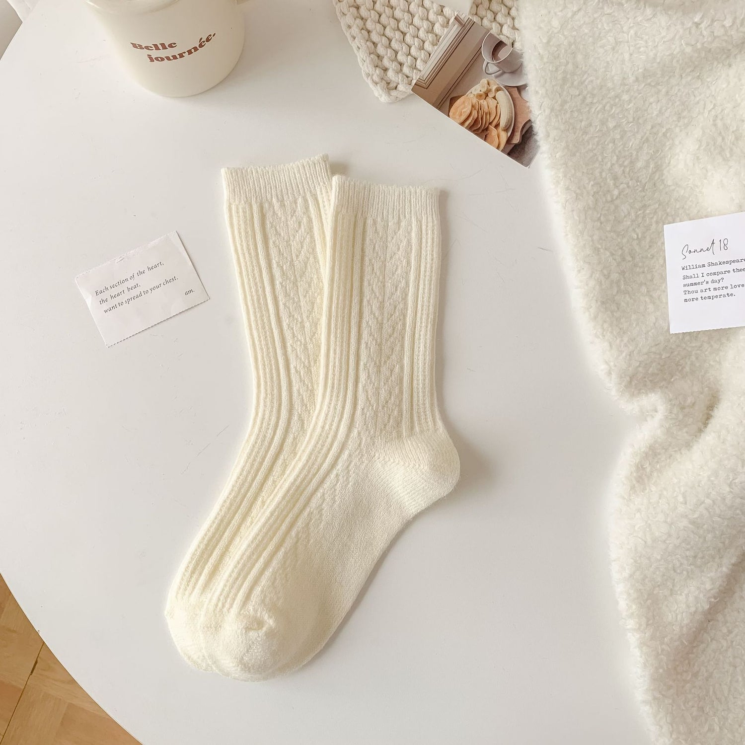 Classic Cable-Knit Wool Socks - 2 Pairs