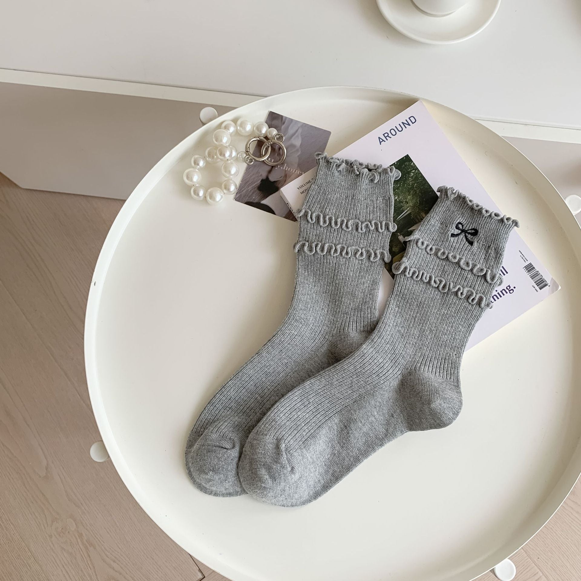 Embroidered Bow Knot Women’s Socks - 2 Pairs