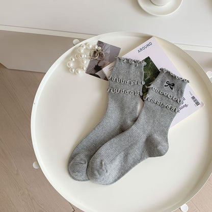 Embroidered Bow Knot Women’s Socks - 2 Pairs