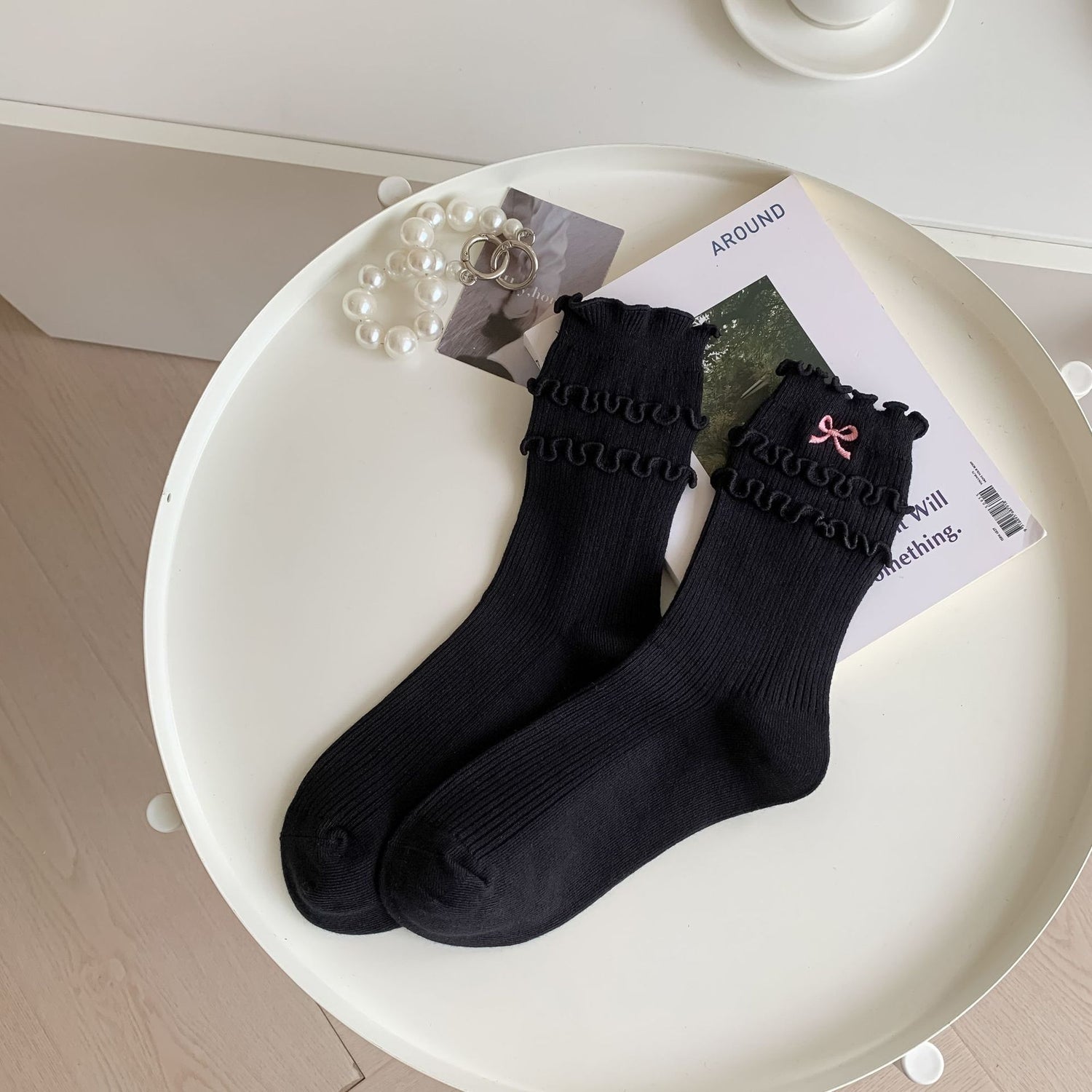 Embroidered Bow Knot Women’s Socks - 2 Pairs