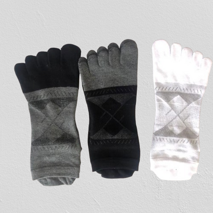 Men’s Breathable Cotton Five Toe Crew Socks – Extra Wide Fit for Sports &amp; Daily Comfort - 3 Pairs