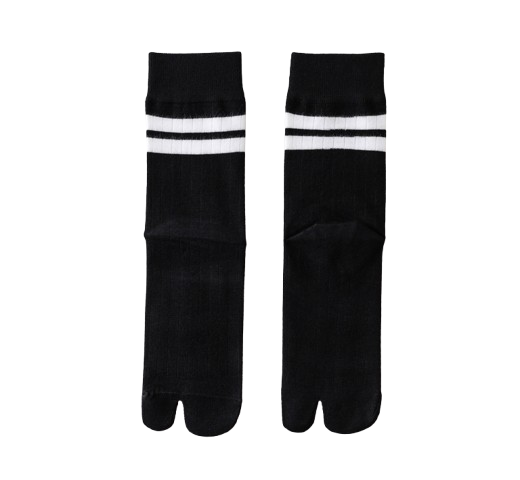 Women’s Split Toe Crew Socks with Double Stripes – Cotton Tabi Style - 3 Pairs