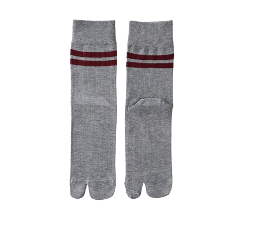 Women’s Split Toe Crew Socks with Double Stripes – Cotton Tabi Style - 3 Pairs