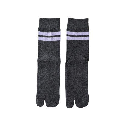 Women’s Split Toe Crew Socks with Double Stripes – Cotton Tabi Style - 3 Pairs