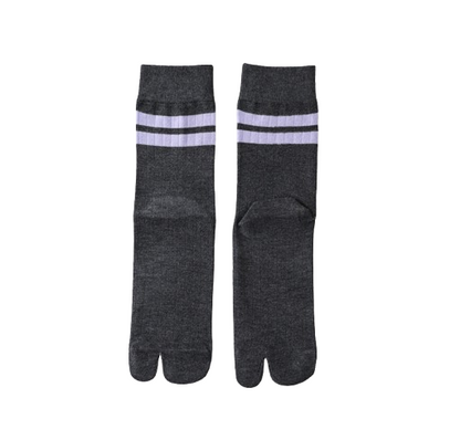 Women’s Split Toe Crew Socks with Double Stripes – Cotton Tabi Style - 3 Pairs