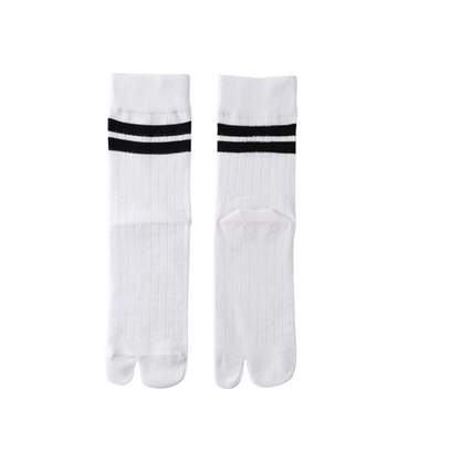 Women’s Split Toe Crew Socks with Double Stripes – Cotton Tabi Style - 3 Pairs