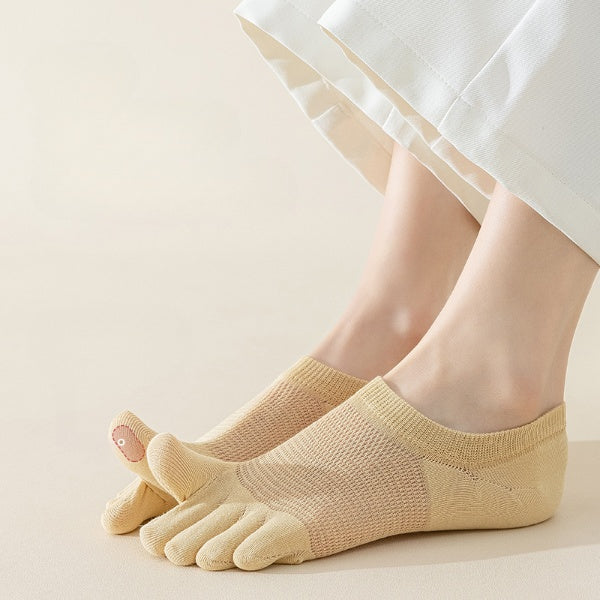 Women’s Breathable Cotton Five Toe No Show Socks – Anti-Slip Liner - 3 Pairs