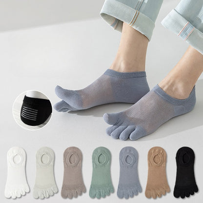 Men’s Breathable Cotton Five Toe No Show Socks – Anti-Slip Liner - 3 Pairs