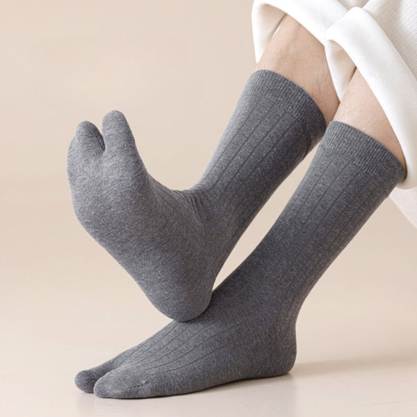 Men’s Cotton Split Toe Crew Socks – Comfortable Tabi Style - 3 Pairs