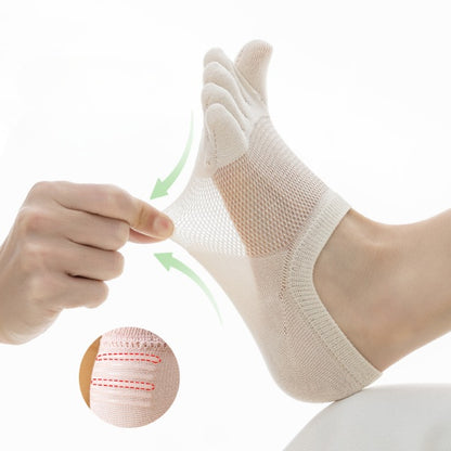 Women’s Breathable Cotton Five Toe No Show Socks – Anti-Slip Liner - 3 Pairs