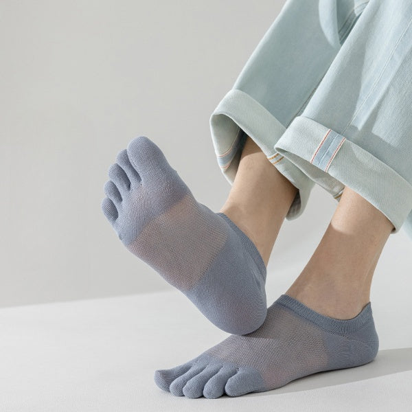 Men’s Breathable Cotton Five Toe No Show Socks – Anti-Slip Liner - 3 Pairs