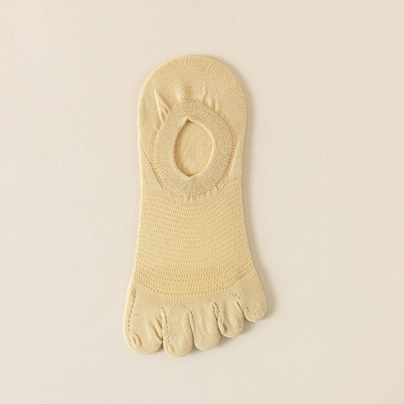 Women’s Breathable Cotton Five Toe No Show Socks – Anti-Slip Liner - 3 Pairs