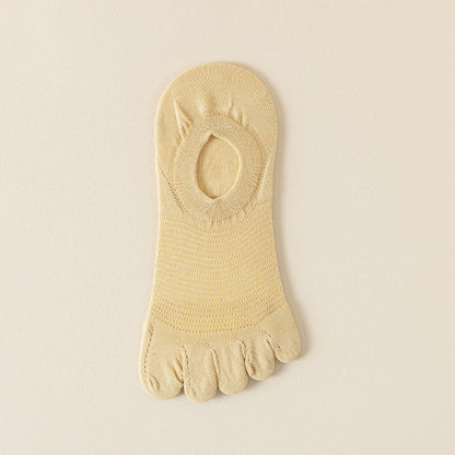 Women’s Breathable Cotton Five Toe No Show Socks – Anti-Slip Liner - 3 Pairs