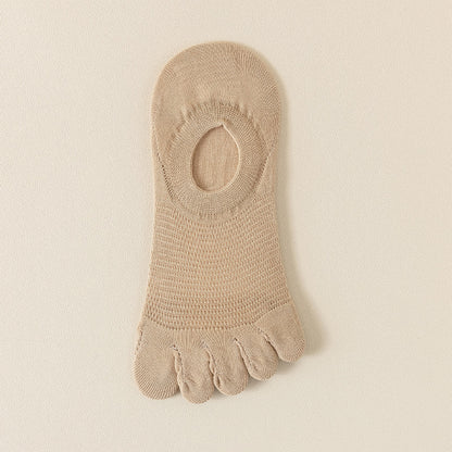 Women’s Breathable Cotton Five Toe No Show Socks – Anti-Slip Liner - 3 Pairs