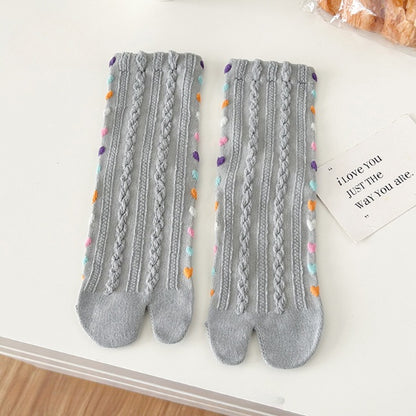Women’s Split Toe Crew Socks – Colourful Heart Pattern Tabi Style - 3 Pairs